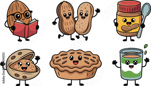 Cute Cartoon Food Characters Collection Happy Almonds Peanuts Pie and More