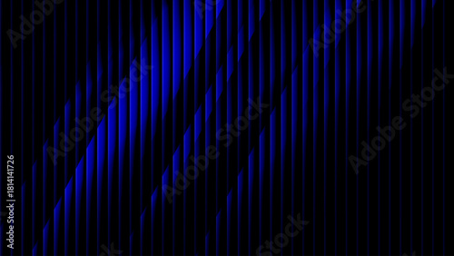 A dark abstract background featuring glowing vertical blue lines arranged in a dynamic pattern.