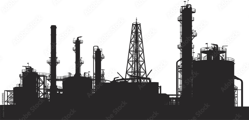 Φωτογραφία Industrial factory silhouette, oil refinery, chemical plant, or power station, m