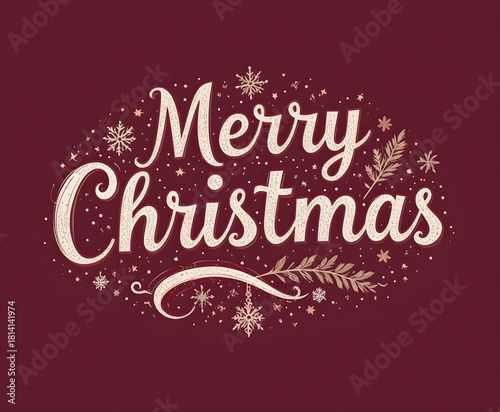 Merry Christmas typography with dark red color background.