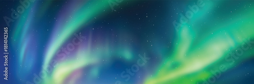 Polar lights, aurora borealis, starry sky, northern landscapes, vector illustration