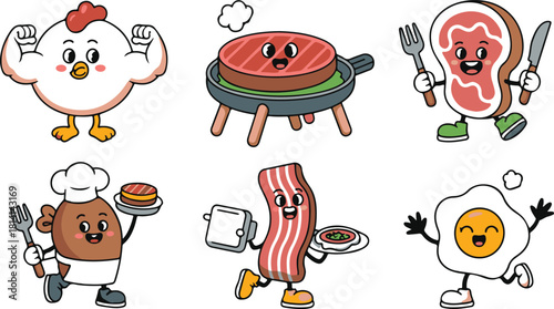 Funny Food Cartoon Characters for Cooking and Nutrition Themed Design