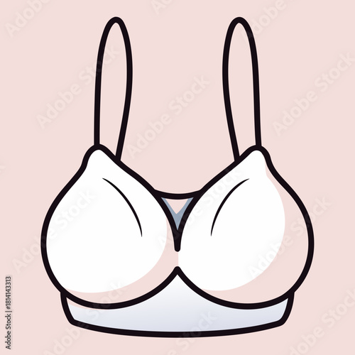 Simple illustration of a white bra with thin straps on a pale background