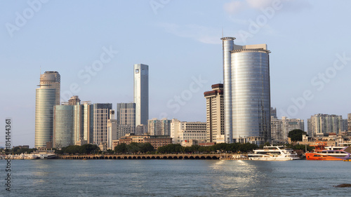 View landscape seascape Lujiang river and cityscape urban area of Xiamen city from Gulangyu Island or The Town of Pianos for chinese people travelers travel visit on October 17, 2025 in Fujian, China
