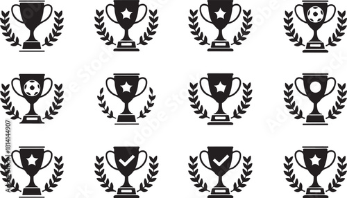 Trophy cup icon set vector illustration achievement and success concept