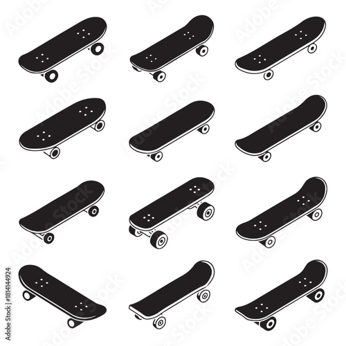 Isometric Skateboard Icon set vector silhouette