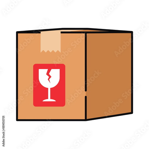 A cardboard box with a fragile symbol, indicating the contents require careful handling during shipping.