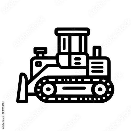 Bulldozer construction vehicle icon vector illustration heavy equipment machinery tractor crawler dozer line art