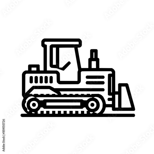Bulldozer construction equipment heavy machinery tractor crawler dozer vehicle icon vector line illustration