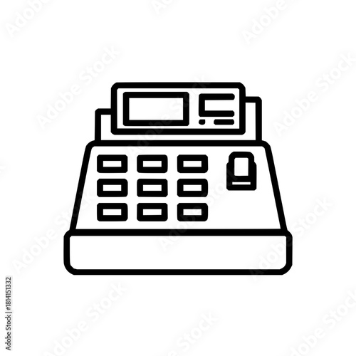 Cash register machine vector icon for retail store point of sale system and business accounting equipment drawing