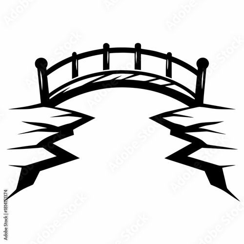 Black and white illustration of a small arched bridge spanning a chasm