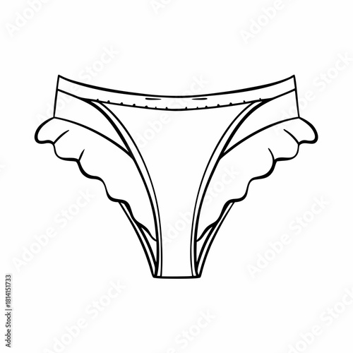 Line art drawing of ruffled bikini style panty isolated on
