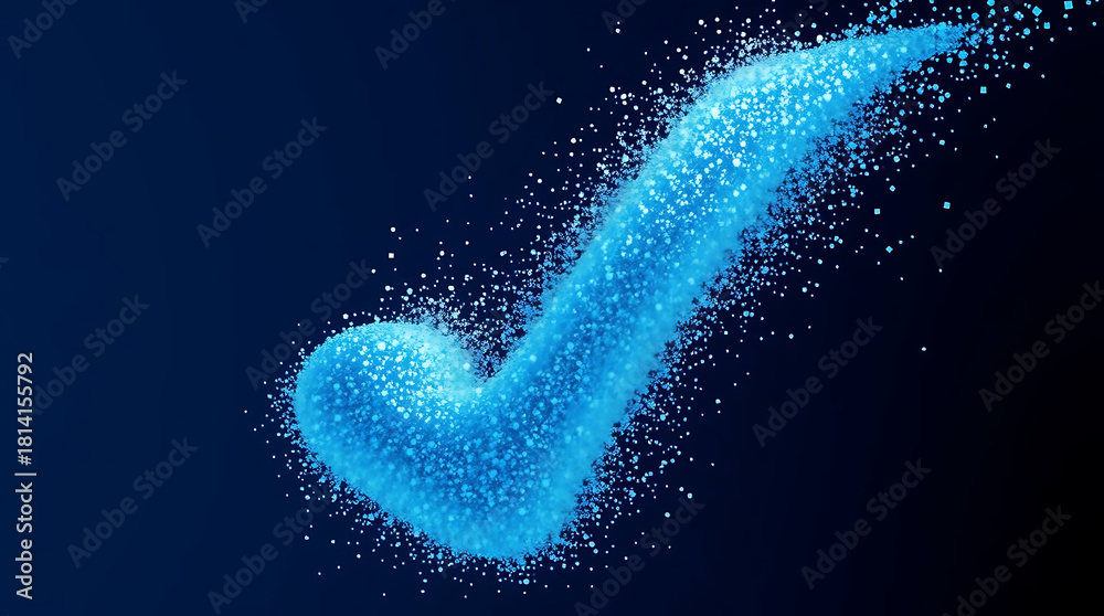 Fototapeta premium Blue Particle Checkmark — Futuristic Digital Approval Symbol