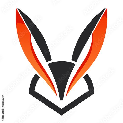 Modern stylized fox logo with orange and black colors, abstract animal head illustration, isolated on white background. isolated on white background, Vector, illustration