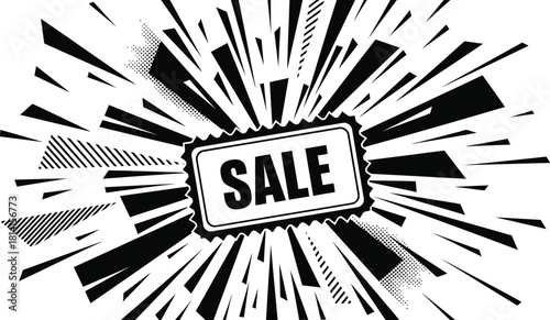 Dynamic black and white sale burst background delivers immediate impact for retail promotions and ads
