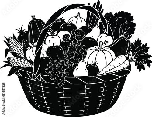Stunning harvest basket overflowing with fresh fruits and vegetables for autumn celebrations