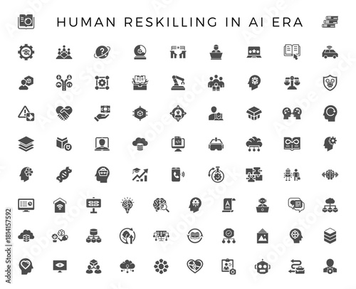 future technology learning ai human reskilling icon collection