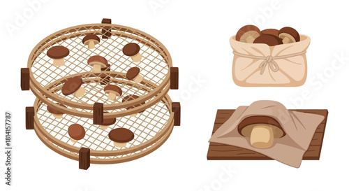 Mushroom Drying Rack, Bag, and Preparation.