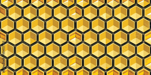 A vibrant, geometric pattern of golden hexagons creating a visually striking texture.