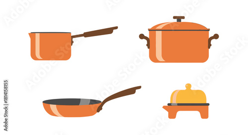 Set of Orange Kitchen Cookware and Serving Dish.