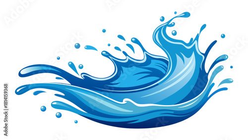 Dynamic blue water splash with droplets and waves