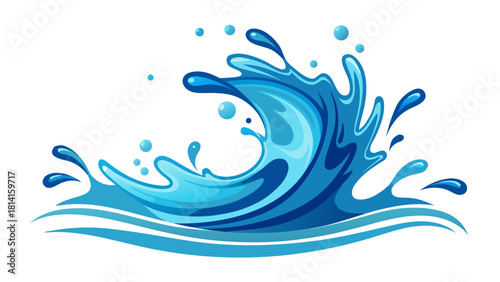 Dynamic blue water splash with bubbles and waves
