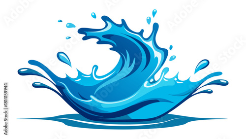 Dynamic blue water splash wave with droplets