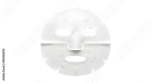 A white sheet face mask with eye and mouth cutouts isolated on transparent background