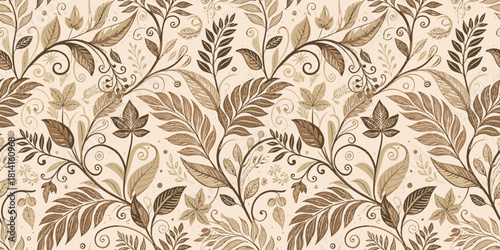 Elegant floral pattern featuring intricate leaves and swirls in earthy tones.
