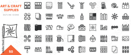 A collection of various art and craft supplies icons, perfect for creative projects.