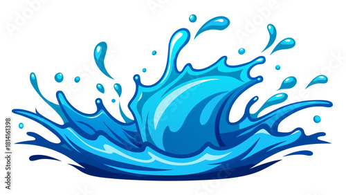 Dynamic blue water splash with droplets and waves