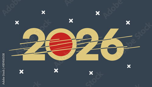 Modern Gold Typography for Year 2026 Celebration with Abstract Design
