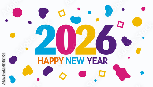 Vibrant 2026 Happy New Year Celebration Greeting with Colorful Confetti