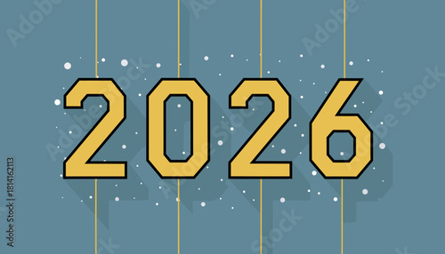 Year 2026 Numerical Display with Sporty Typography and Subtle Snow Effect