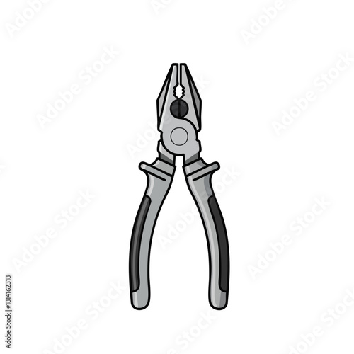 Cartoon Style Gray Pliers with Black Grips and Rounded Edges