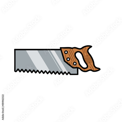 Cartoon Hand Saw with Wooden Handle and Serrated Blade Illustration