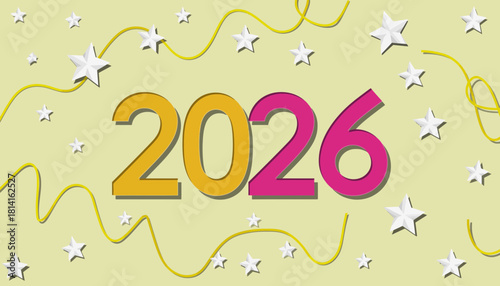 Vibrant Celebration Graphic Year 2026 Digital Background with Stars and Twine