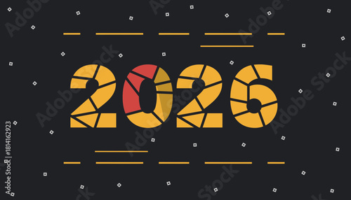 Abstract Digital Illustration of the Year 2026 with Mosaic Texture