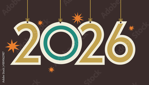 Stylish Hanging 2026 Numerals for Festive New Year Celebration Background Design
