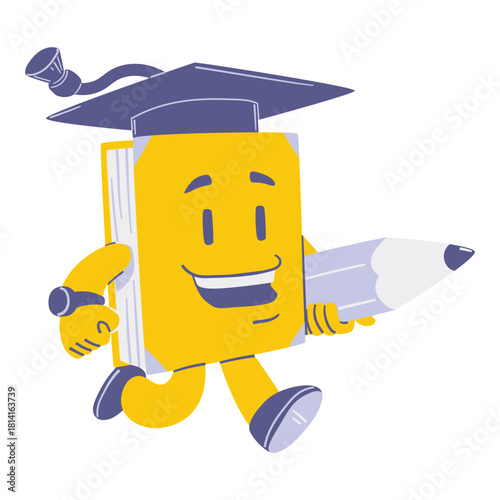 Education Book Mascot with Big Pencil