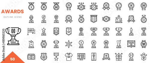 Variety of outline icons representing awards, trophies, and achievements in a minimalist style.