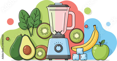 Healthy Smoothie Ingredients and Blender for Fresh Drinks.