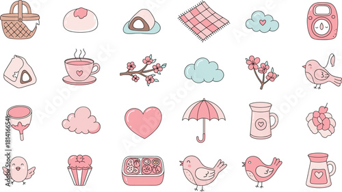 Cute Spring Picnic Icons – Hand-Drawn Outdoor Doodle Vector Set for Floral, Nature & Seasonal Designs