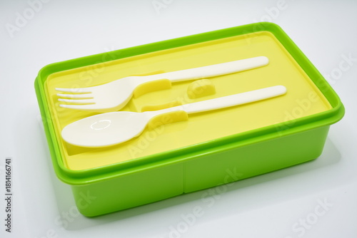 Green plastic lunch box