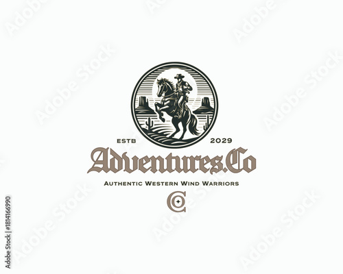 vintage Cowboy riding horse logo template