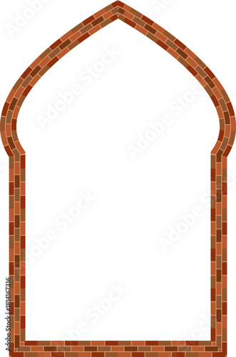 Oriental Arch frame window door brick brickwork brown border picture frame vintage retro antique handcraft framework architecture decorative element isolated background