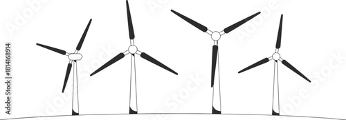 Minimalist wind turbine vector illustration showing clean energy concept with rotating blades, renewable power, and sustainable environmental technology design.