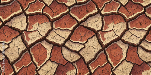 Textured cracked earth landscape, showcasing a beautiful blend of reddish and beige tones.