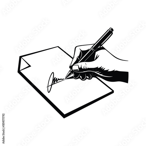 Hand signing document with pen isolated on