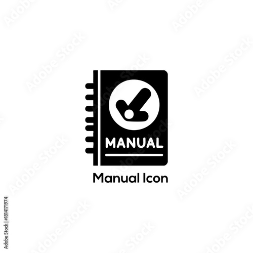 Instruction manual book icon with checklist mark, spiral guide documentation symbol, user handbook reference vector illustration for apps interface


